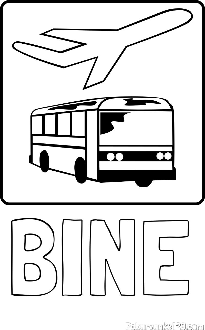 Pobarvanka imena BINE in avtobus in letalo