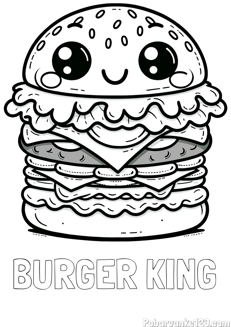 Pobarvanka imena BURGER KING in otroška pobarvanka nasmejanega hamburgerja