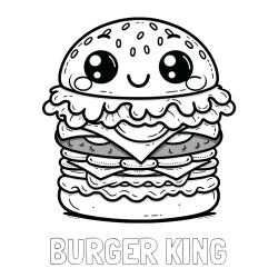 Online izdelana pobarvanka - Pobarvanka imena BURGER KING in otroška pobarvanka nasmejanega hamburgerja