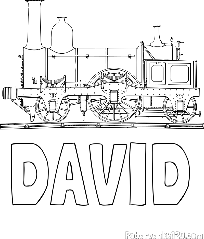 Pobarvanka imena DAVID in pobarvanka realistično upodobljene lokomotive