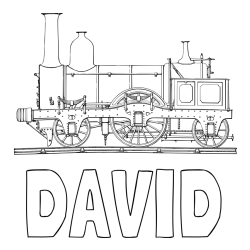 Online izdelana pobarvanka - Pobarvanka imena DAVID in pobarvanka realistično upodobljene lokomotive