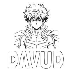 Pobarvanka imena DAVUD in pobarvanka junaka v anime slogu