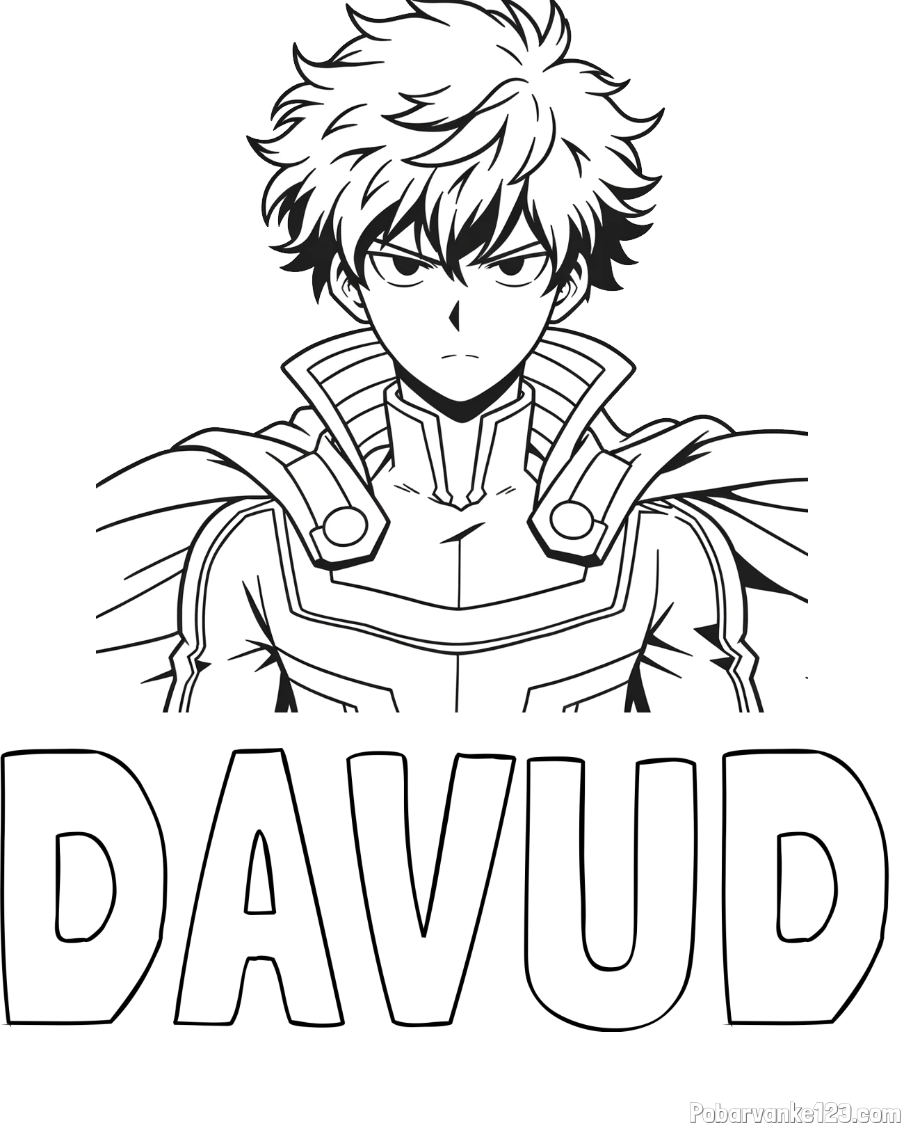 Pobarvanka imena DAVUD in pobarvanka junaka v anime slogu