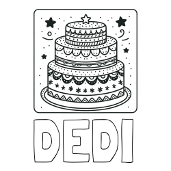 Online izdelana pobarvanka - Pobarvanka imena DEDI in pobarvanka slastne torte