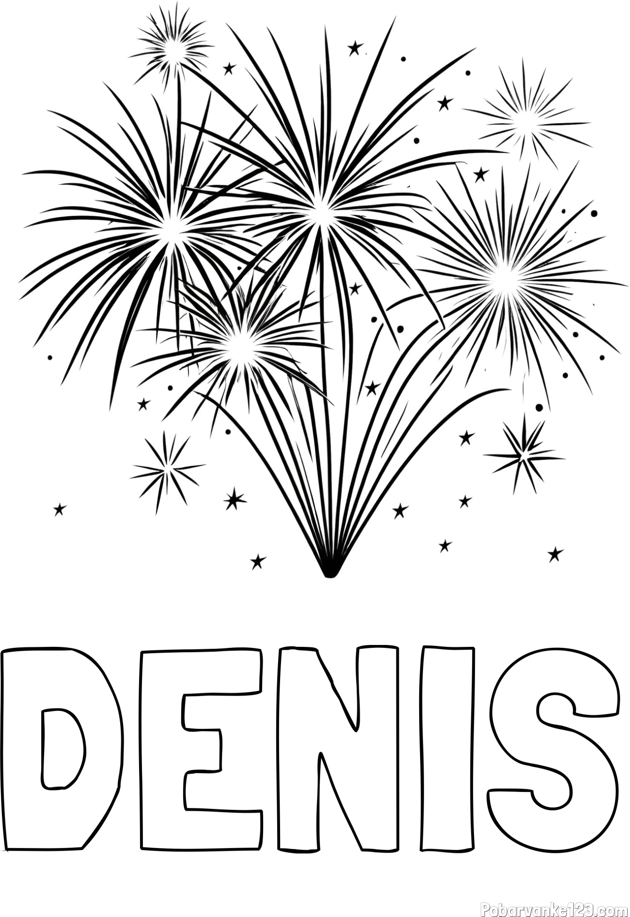 Pobarvanka imena DENIS in pobarvanke velikega ognjemeta