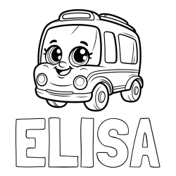 Online izdelana pobarvanka - Pobarvanka imena ELISA in pobarvanka nasmejanega avtobusa