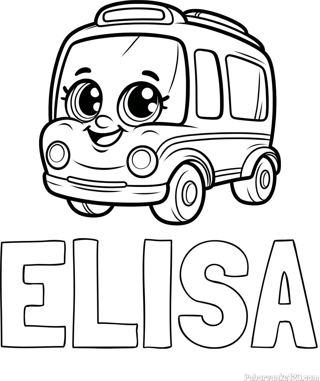 Pobarvanka imena ELISA in pobarvanka nasmejanega avtobusa