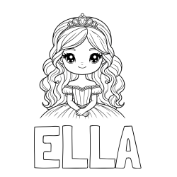 Online izdelana pobarvanka - Pobarvanka imena ELLA in pobarvanka ljubke princese
