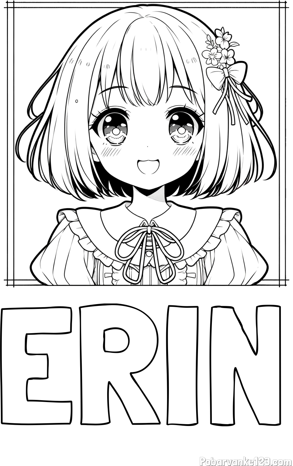 Pobarvanka imena ERIN in pobarvanka ljubke punčke v anime slogu