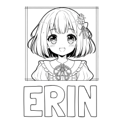 Online izdelana pobarvanka - Pobarvanka imena ERIN in pobarvanka ljubke punčke v anime slogu