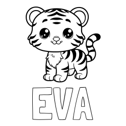 Online izdelana pobarvanka - Pobarvanka imena EVA in pobarvanka ljubkega tigrčka