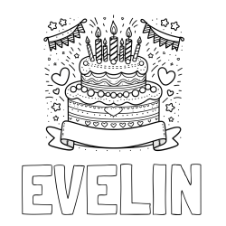 Online izdelana pobarvanka - Pobarvanka imena EVELIN in pobarvanka velike torte za rojstni dan