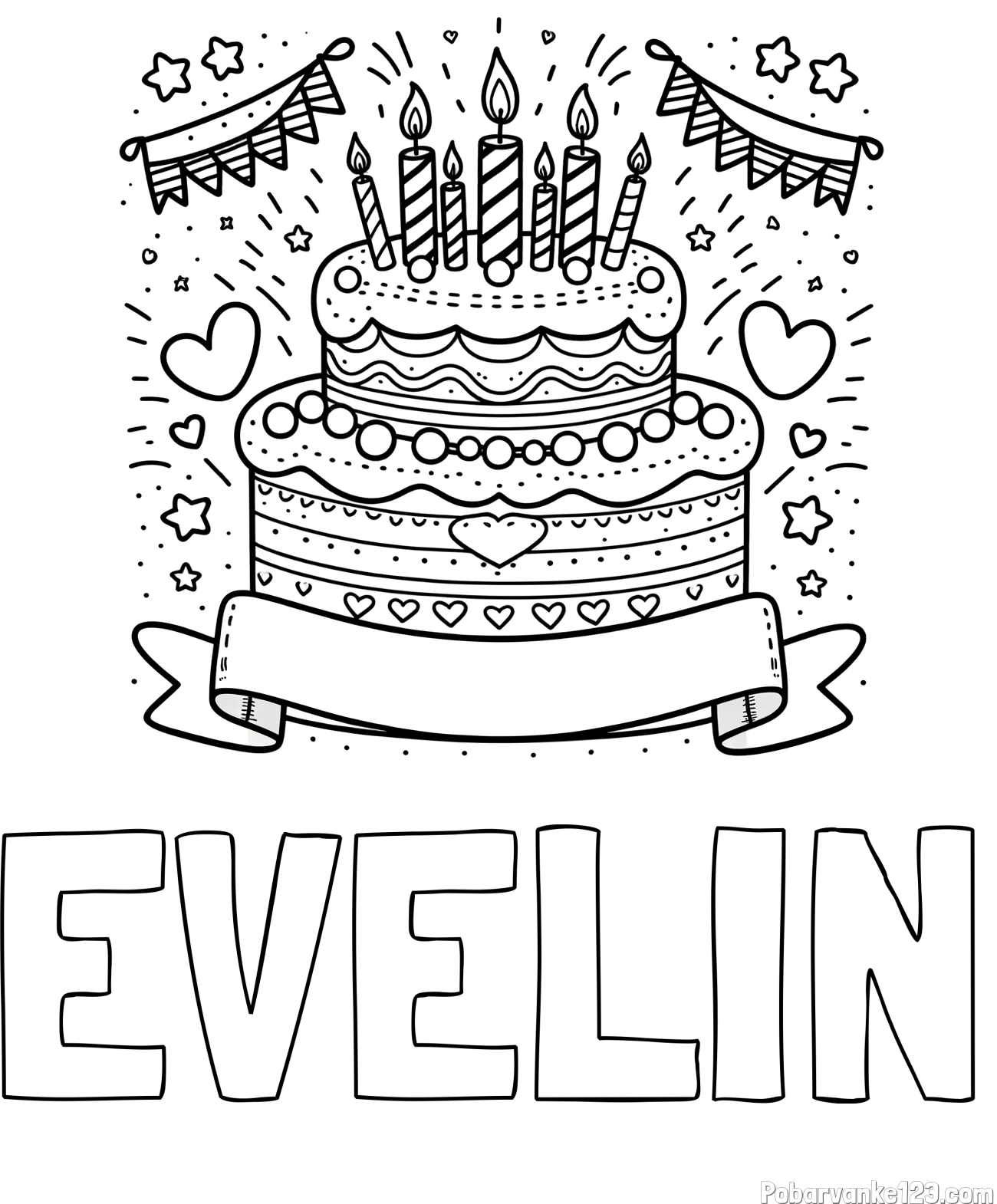 Pobarvanka imena EVELIN in pobarvanka velike torte za rojstni dan