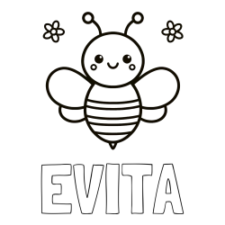 Online izdelana pobarvanka - Pobarvanka imena EVITA in otroška pobarvanka čebele