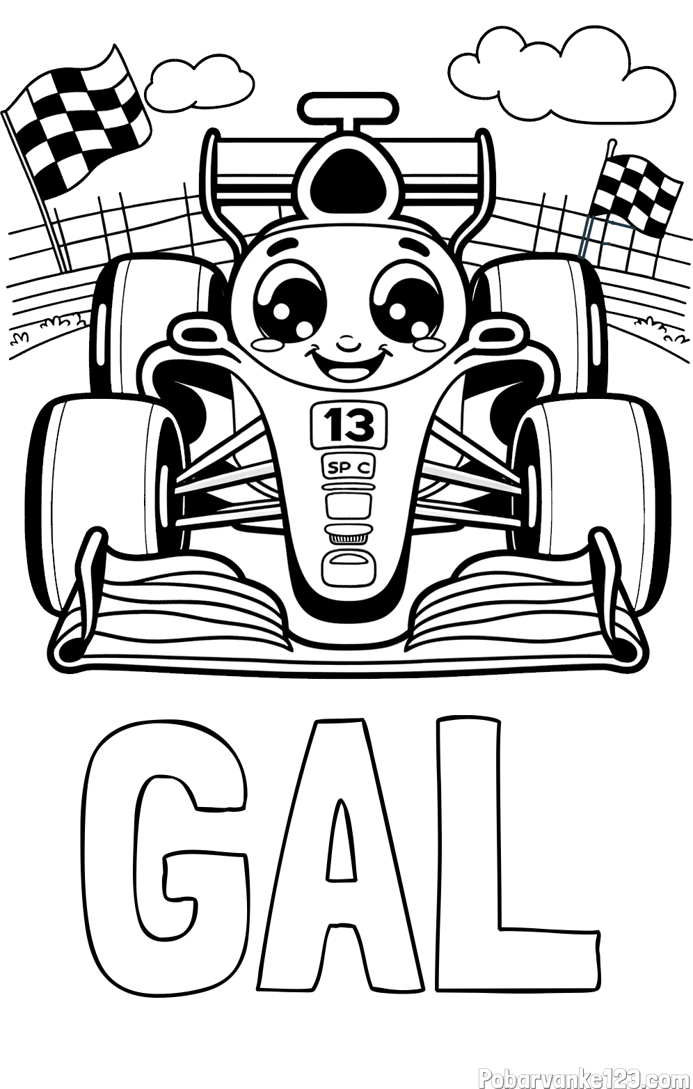 Pobarvanka imena GAL in otroška pobarvanka FORMULA 1