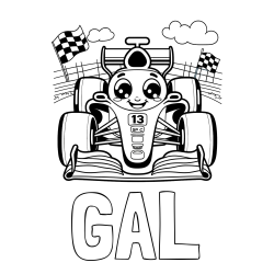 Online izdelana pobarvanka - Pobarvanka imena GAL in otroška pobarvanka FORMULA 1