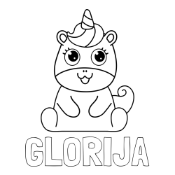 Online izdelana pobarvanka - Pobarvanka imena GLORIJA in pobarvanka čudovitega samoroga Unicorn