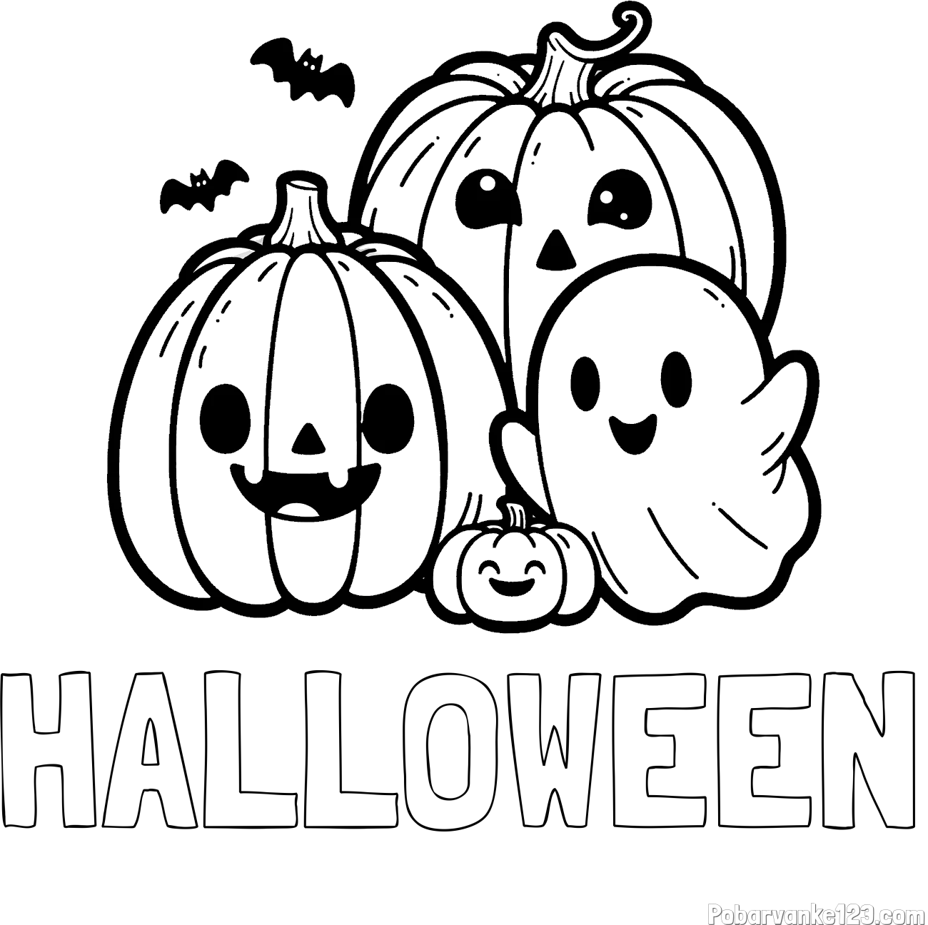 Pobarvanka imena HALLOWEEN in pobarvanka duhca in buč za noč čarovnic