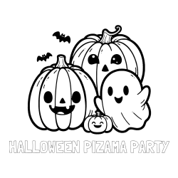 Online izdelana pobarvanka - Pobarvanka imena HALLOWEEN PIZAMA PARTY in pobarvanka duhca in buč za noč čarovnic