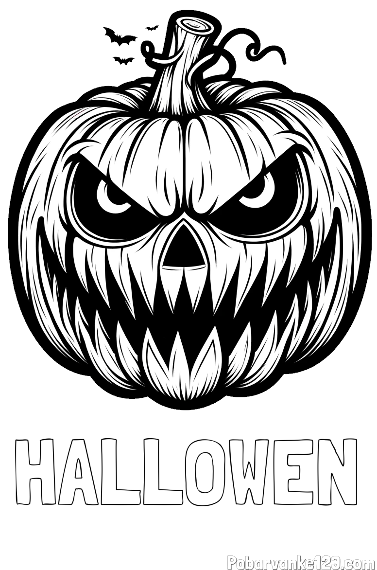 Pobarvanka imena HALLOWEN in pobarvanka zlobne buče za noč čarovnic