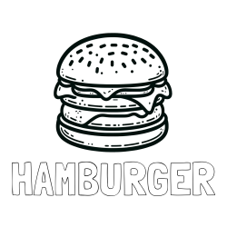 Online izdelana pobarvanka - Pobarvanka imena HAMBURGER in preprosta pobarvanka hamburgerja