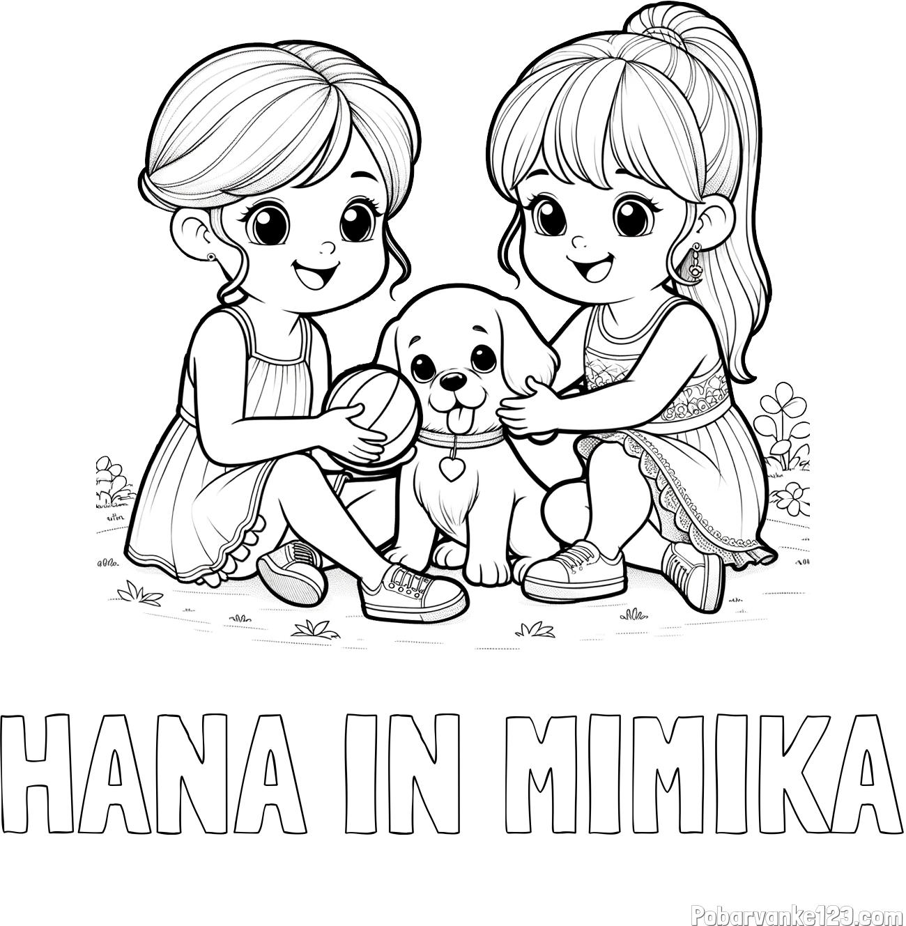 Pobarvanka imena HANA IN MIMIKA in pobarvanka prijateljic s kužkom