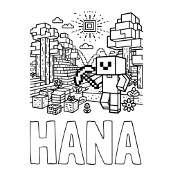Online izdelana pobarvanka - Pobarvanka imena HANA in pobarvanka Minecraft sveta