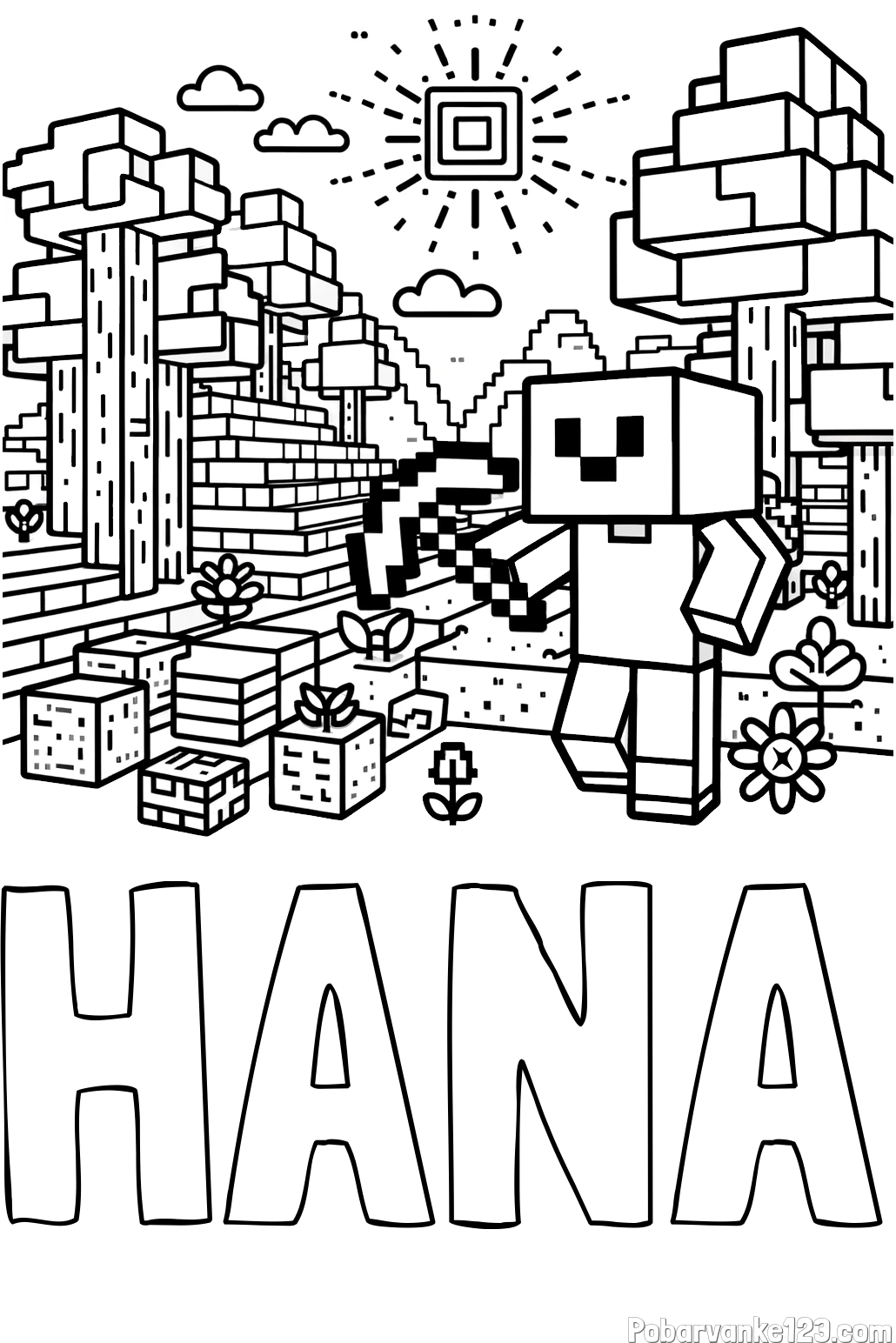 Pobarvanka imena HANA in pobarvanka Minecraft sveta