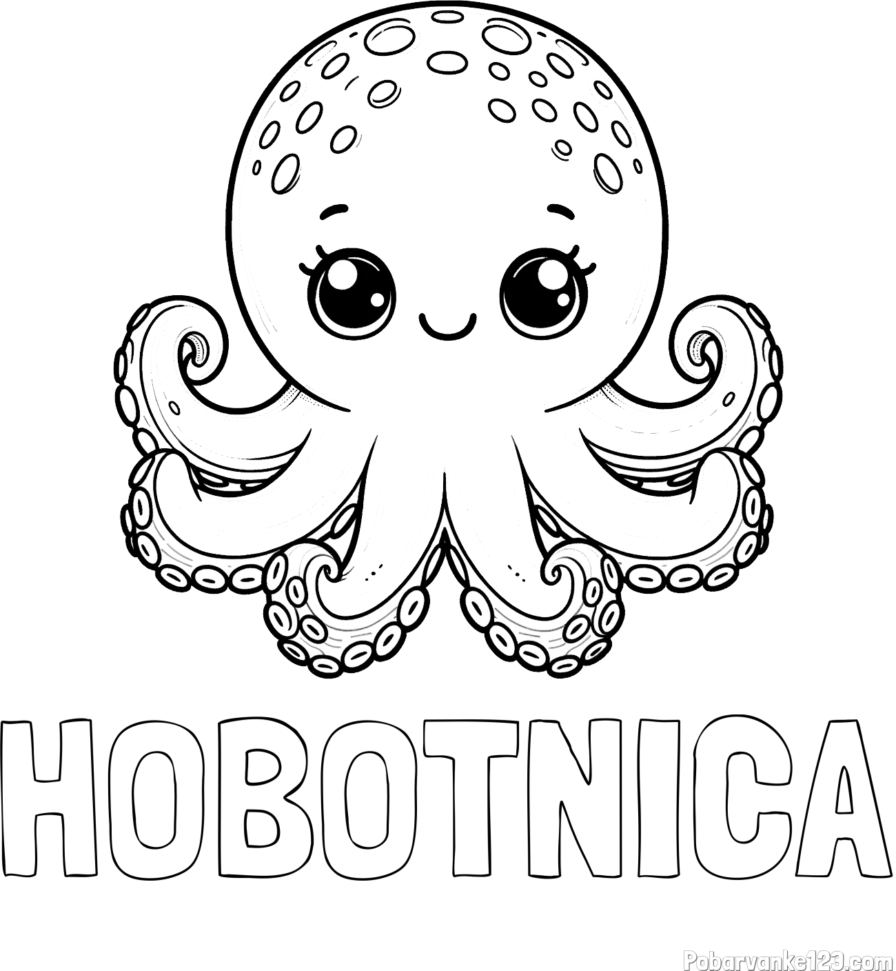 Pobarvanka imena HOBOTNICA in otroška pobarvanka ljubke hobotnice