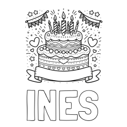 Online izdelana pobarvanka - Pobarvanka imena INES in pobarvanka velike torte za rojstni dan
