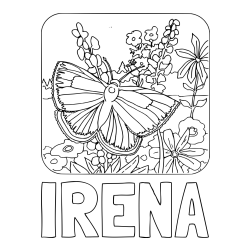 Online izdelana pobarvanka - Pobarvanka imena IRENA in pobarvanka metulja v naravi