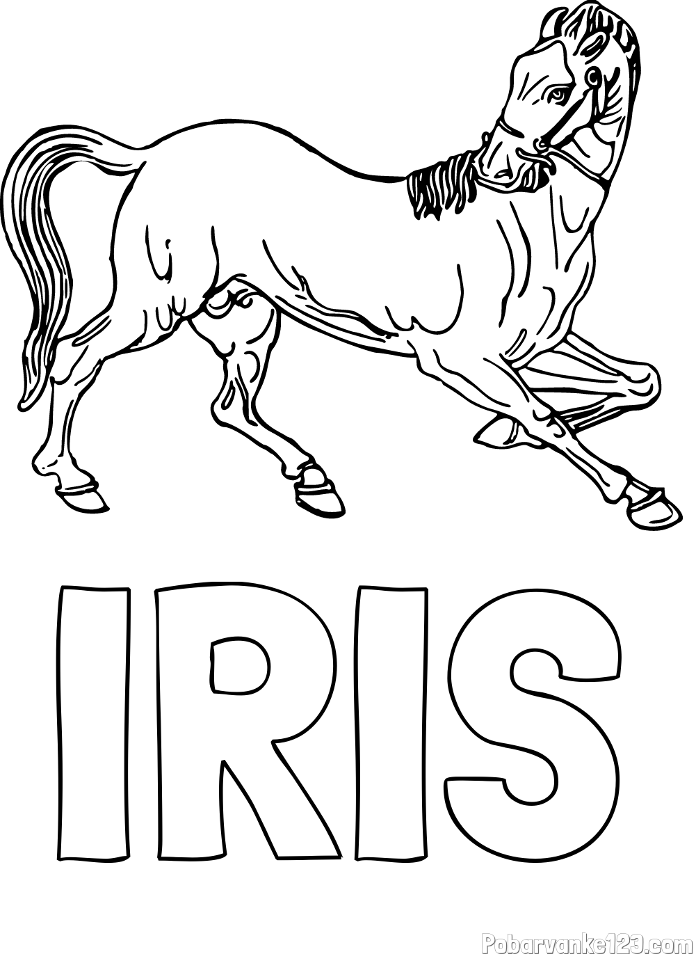 Pobarvanka imena IRIS in pobarvanka prikupno razigranega konja