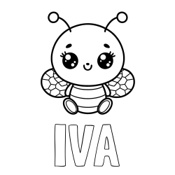 Online izdelana pobarvanka - Pobarvanka imena IVA in otroška pobarvanka ljubke čebele