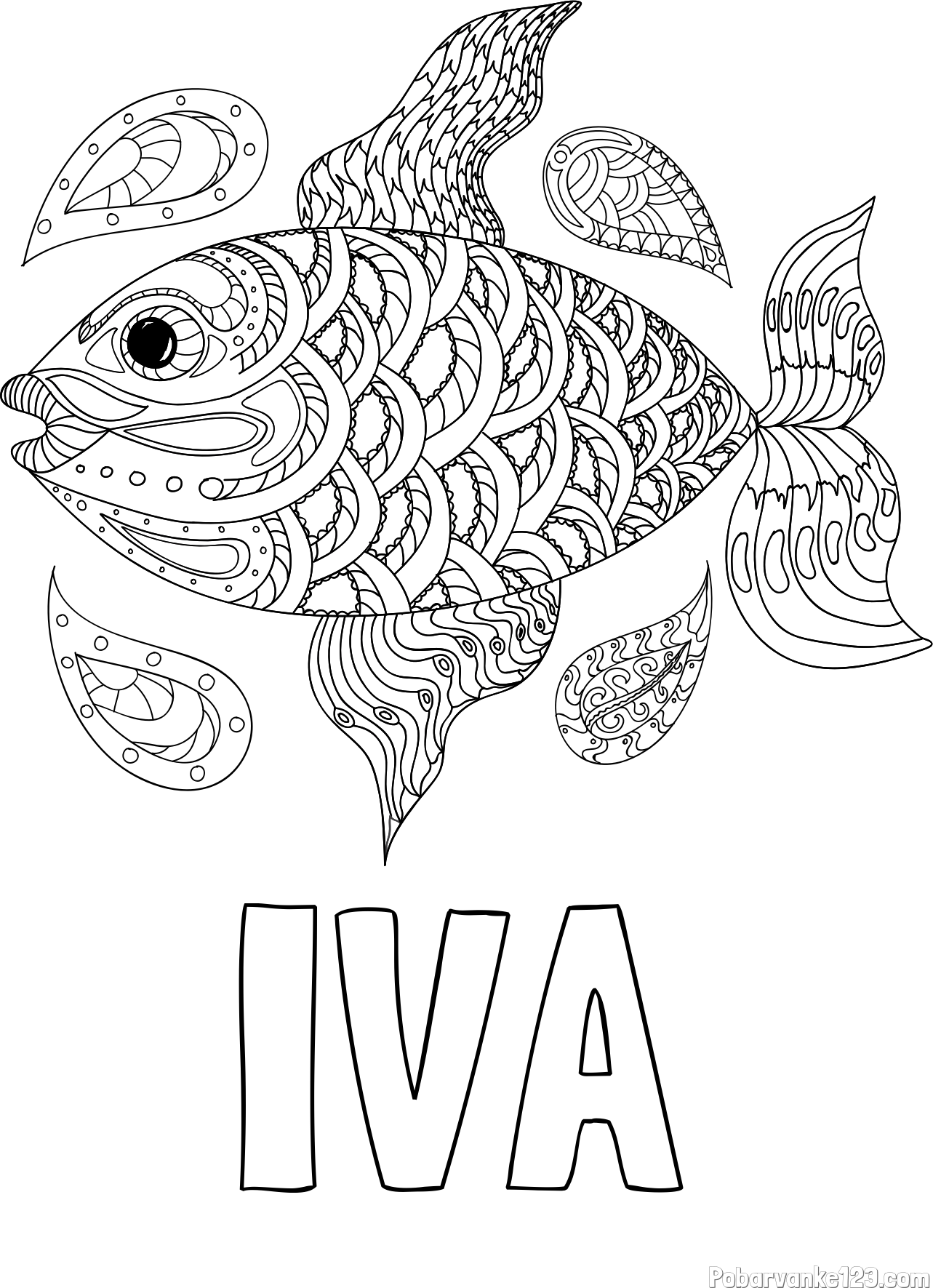 Pobarvanka imena IVA in pobarvanka pisane ribe
