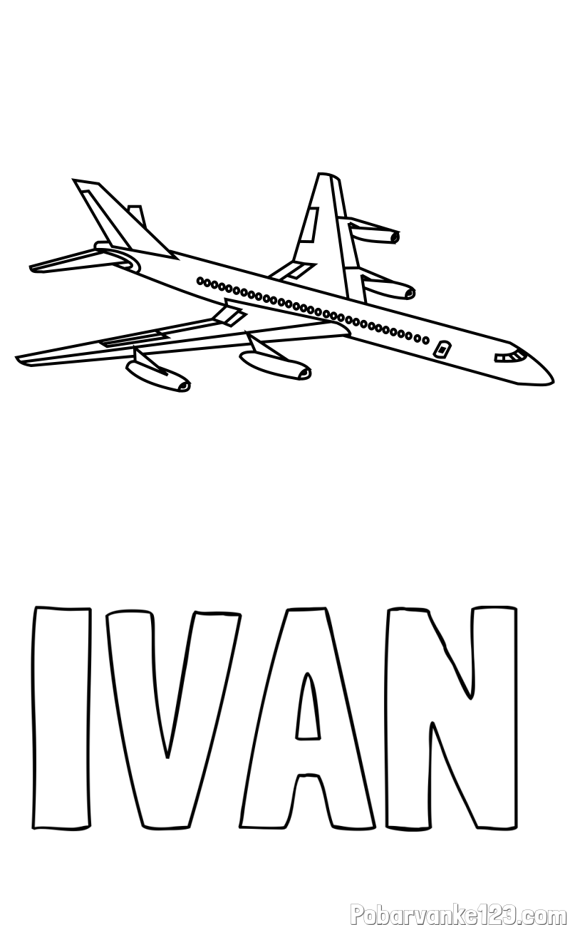 Pobarvanka imena IVAN in potniško letalo