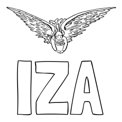 Online izdelana pobarvanka - Pobarvanka imena IZA in leteči angel