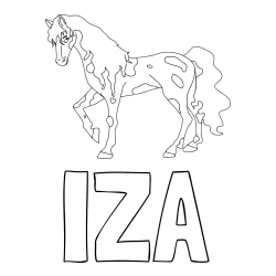 Online izdelana pobarvanka - Pobarvanka imena IZA in pobarvanka lisastega konja