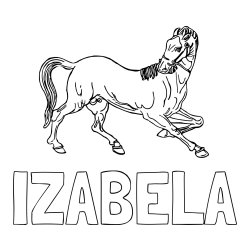 Online izdelana pobarvanka - Pobarvanka imena IZABELA in pobarvanka prikupno razigranega konja