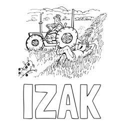 Online izdelana pobarvanka - Pobarvanka imena IZAK in pobarvanka traktor