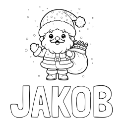Online izdelana pobarvanka - Pobarvanka imena JAKOB in pobarvanka Božička s polno vrečo daril