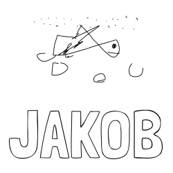 Online izdelana pobarvanka - Pobarvanka imena JAKOB in ribica