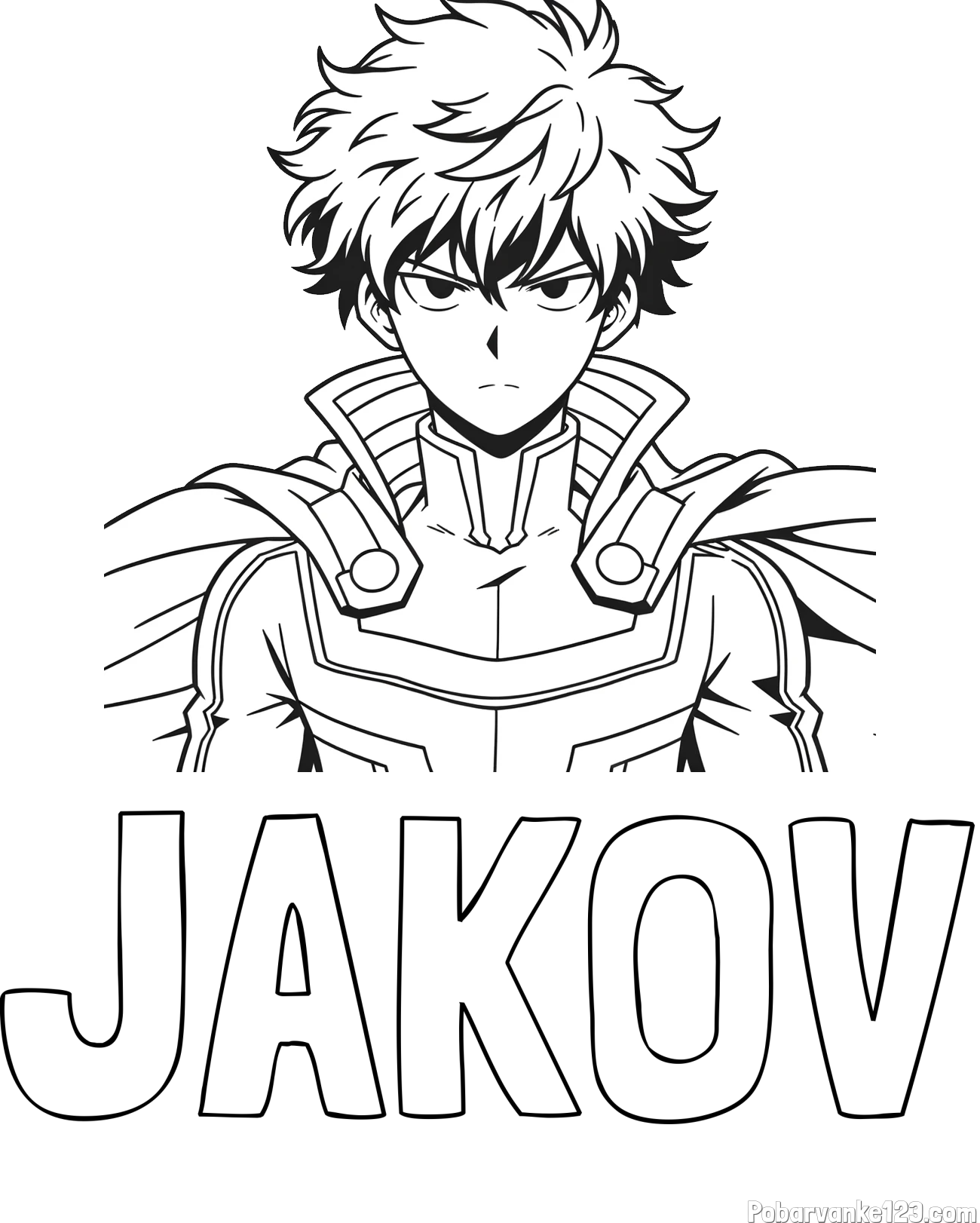 Pobarvanka imena JAKOV in pobarvanka junaka v anime slogu