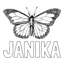 Online izdelana pobarvanka - Pobarvanka imena JANIKA in pobarvanka metulja