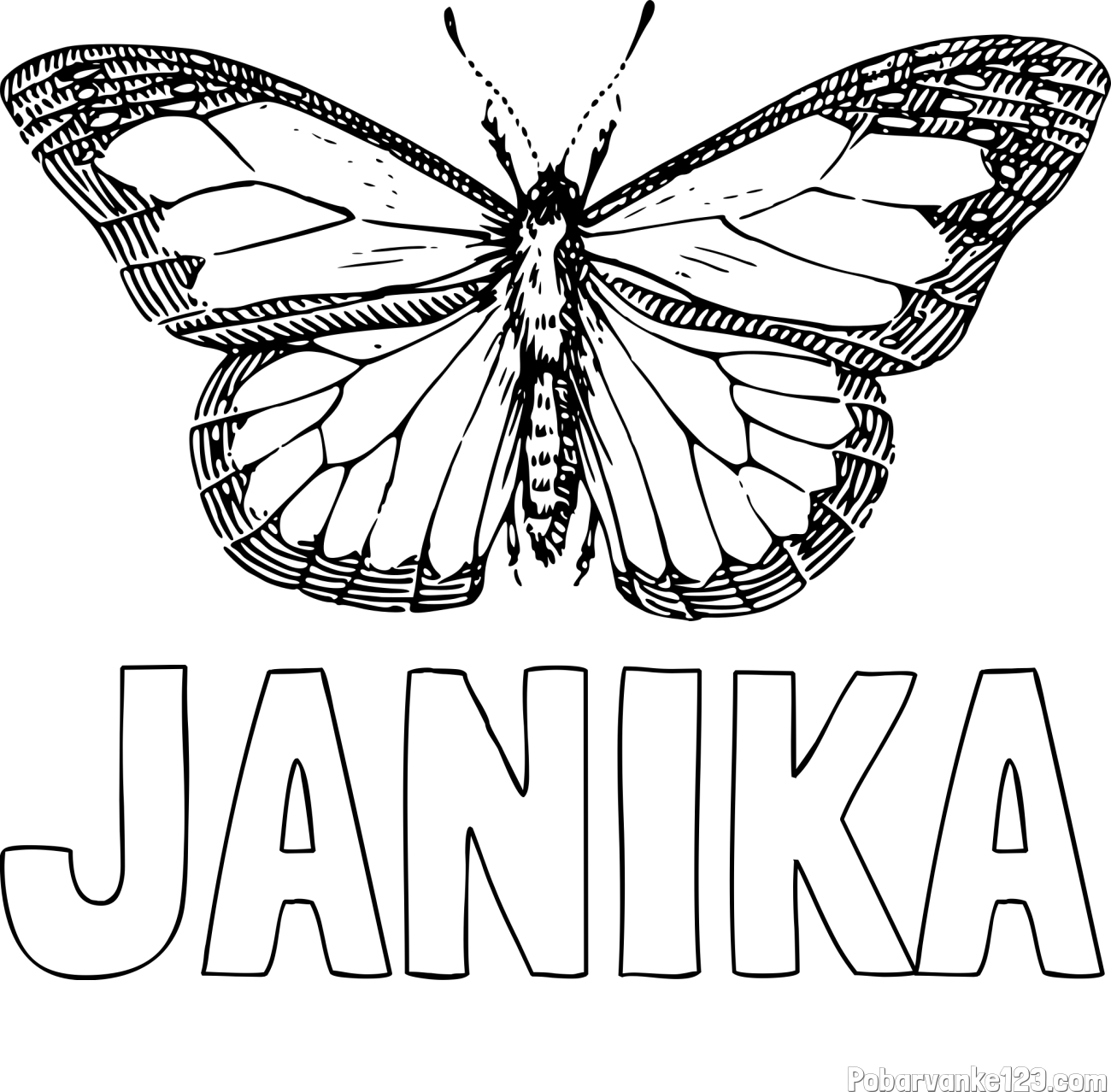 Pobarvanka imena JANIKA in pobarvanka metulja