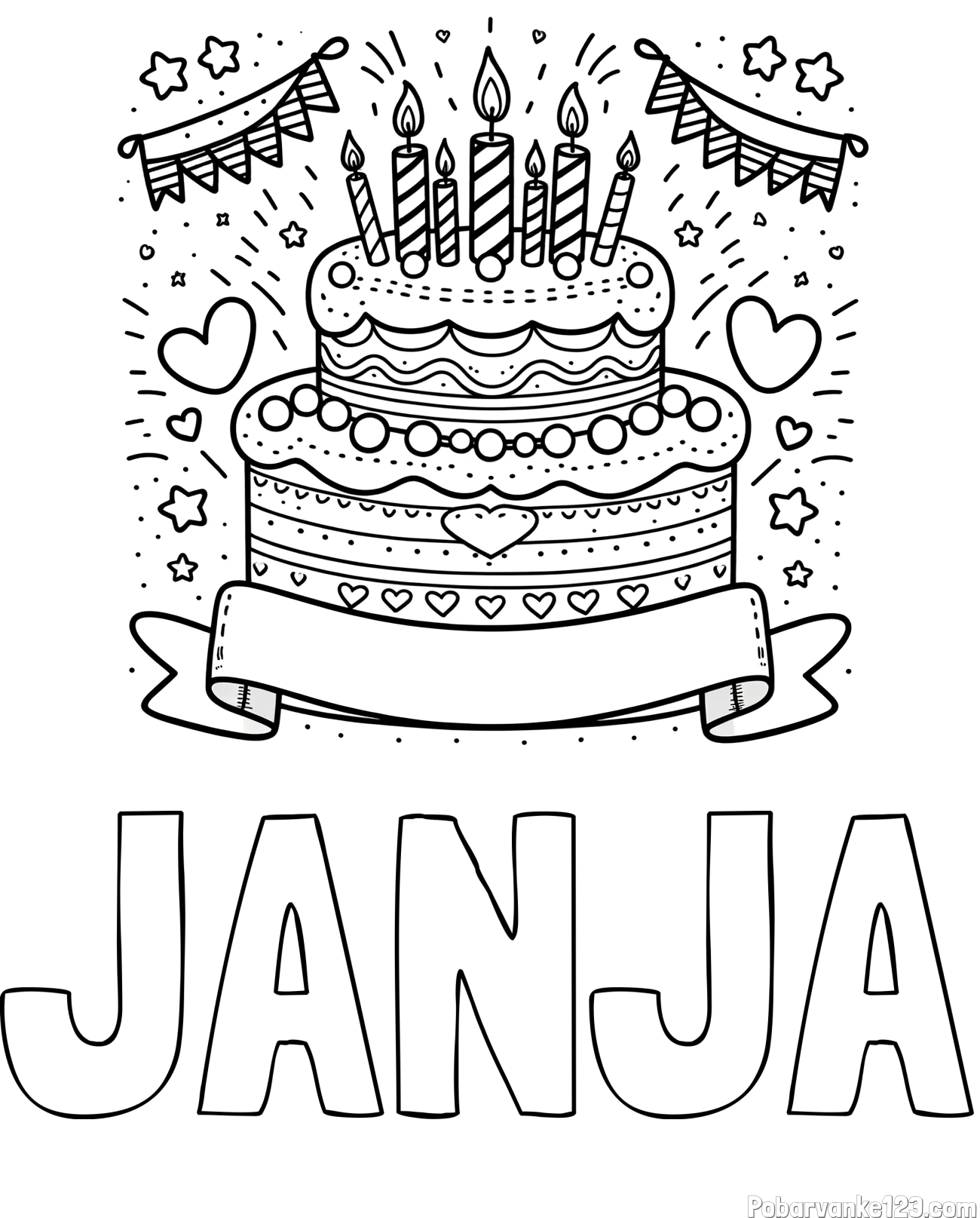 Pobarvanka imena JANJA in pobarvanka velike torte za rojstni dan