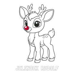 Online izdelana pobarvanka - Pobarvanka imena JELENČEK  RUDOLF in pobarvanka nasmejanega jelenčka Rudolfa