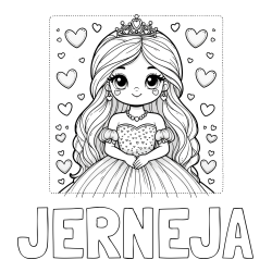 Online izdelana pobarvanka - Pobarvanka imena JERNEJA in pobarvanka ljubke princese obdane s srčki