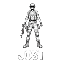 Online izdelana pobarvanka - Pobarvanka imena JOST in PUBG pobarvanka glavnega junaka narisanega od spredaj