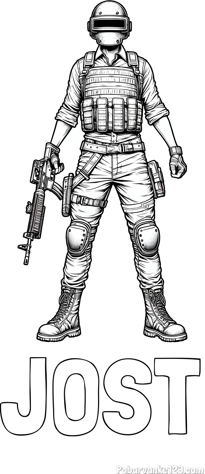 Pobarvanka imena JOST in PUBG pobarvanka glavnega junaka narisanega od spredaj