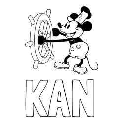 Online izdelana pobarvanka - Pobarvanka imena KAN in pobarvanka Miki Miške (Mickey Mouse)